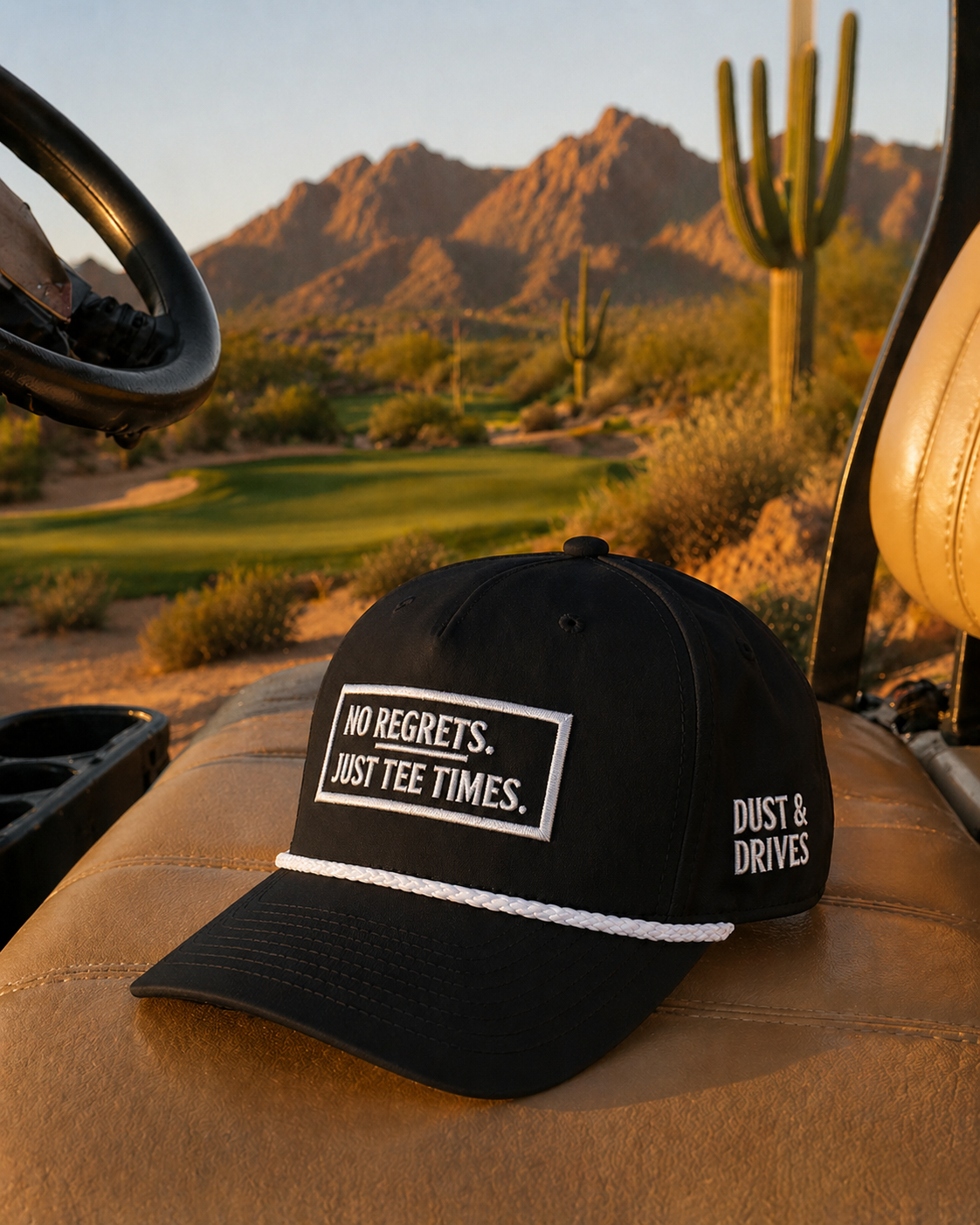 No Regrets | White Text | Classic Rope Cap
